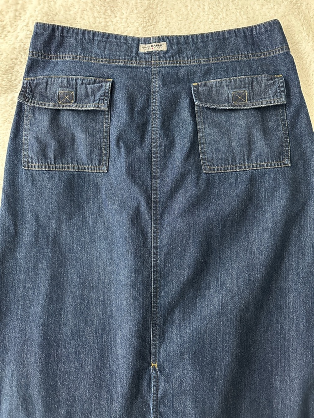 Eddie Bauer Y2K Women’s Denim Maxi Skirt Flap Pockets 100% Cotton Size 12 - Picture 8 of 14
